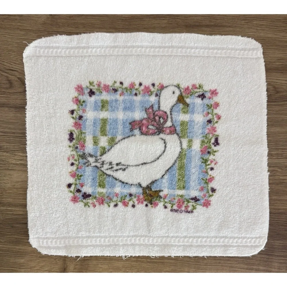 Vintage RA Briggs Goose Towel Set 3 Floral Gingham Cottagecore Wash Hand Towels